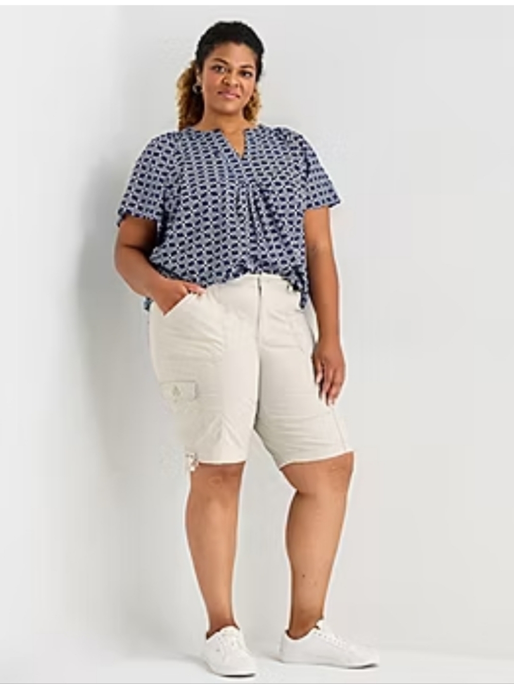 St Johns Bay 11.5" Women's  Bermuda Shorts - Moonbeam/Cream NWT Size 18W